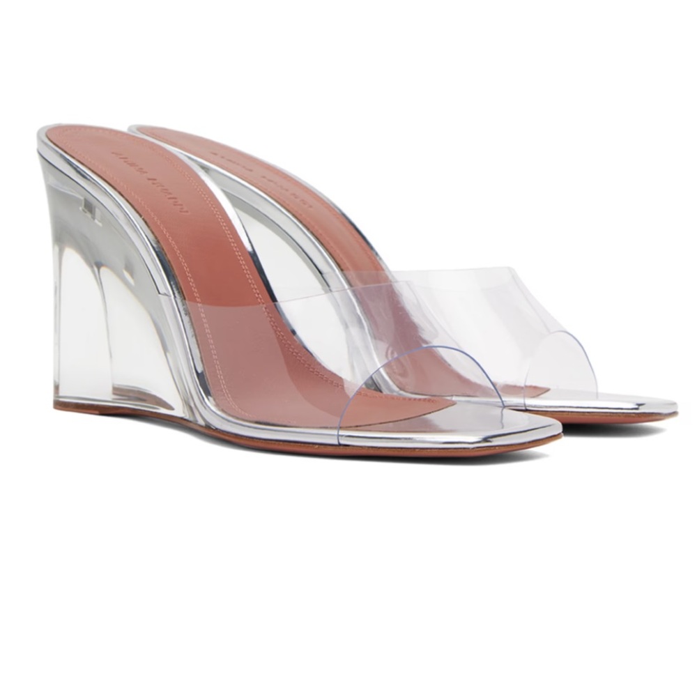 AMINA MUADDI
Brand new NEVER WORN Transparent Lupita Glass Wedge Slippers